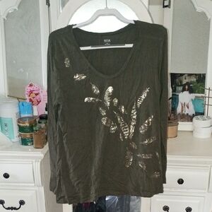 a.n.a Olive Sequin Long Sleeve Top